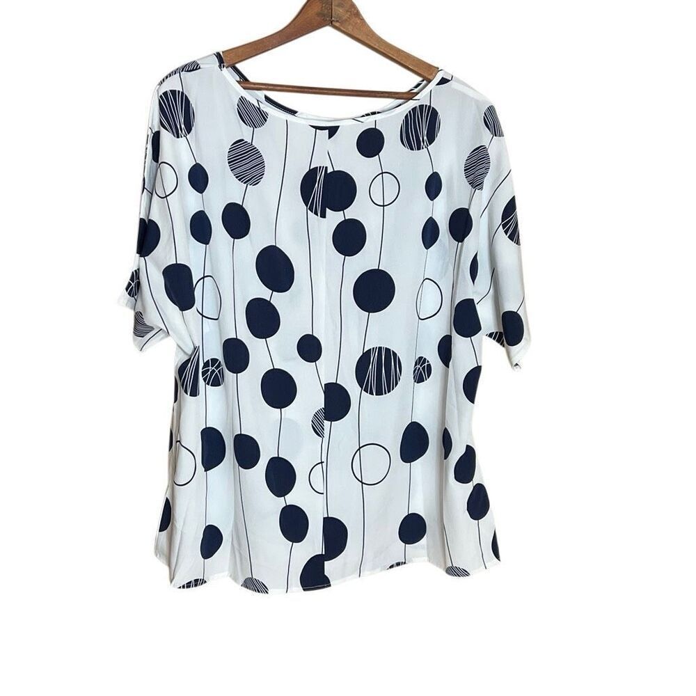 Emery Rose Polka Dot Short Sleeve Lightweight Blouse Top White Black Size 1XL - Picture 8 of 8
